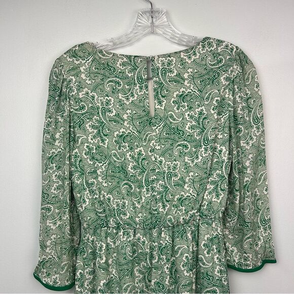 Boden Dolly Day Dress Green Paisley Lined 3/4 Sleeves Gathered Waist Faux Wrap 4 - Picture 12 of 16